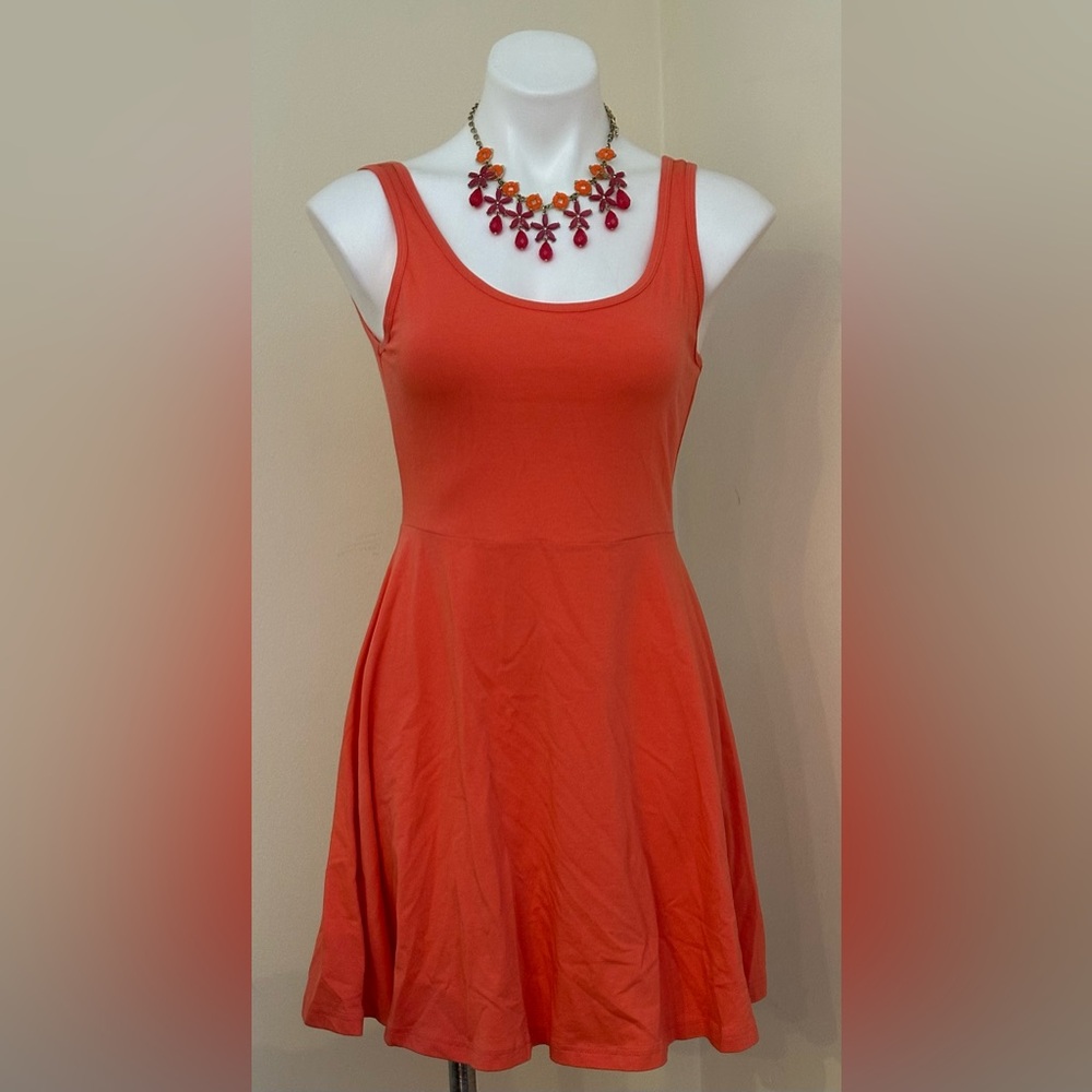 Express Vibrant Coral Mini Sleeveless Dress Exposed Green Silver Zipper Sz M/M - Picture 4 of 15